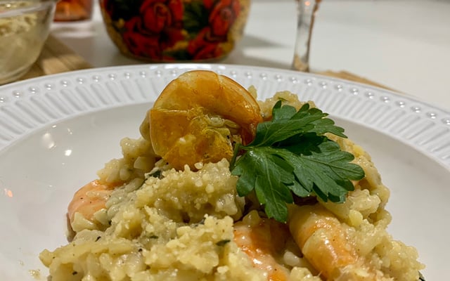 Risoto de Camarão e Gorgonzola no Pão Italiano - Risoto do Feu