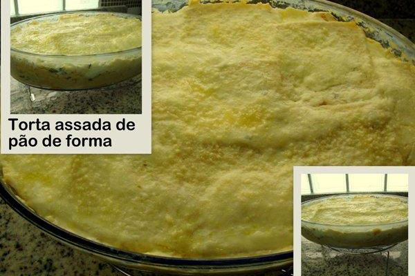 Torta assada de pão de fôrma recheada com creme de milho e frango