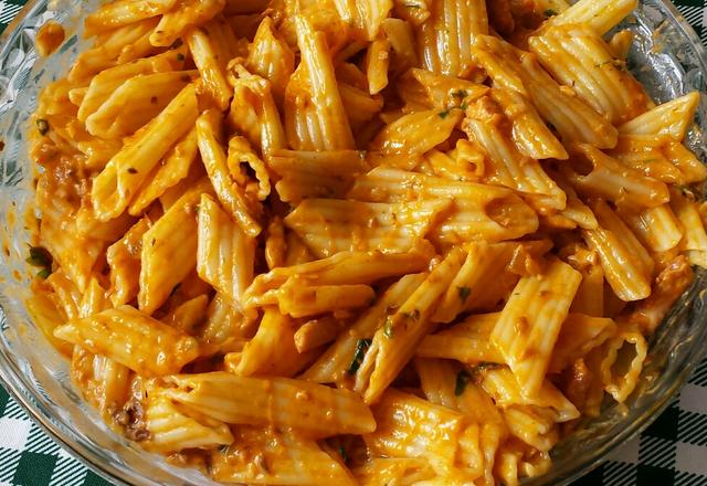 Penne com molho de sardinha e requeijão