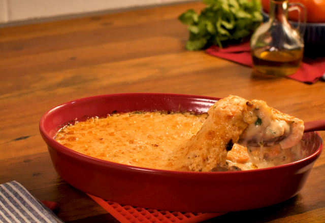 Camarão cremoso gratinado