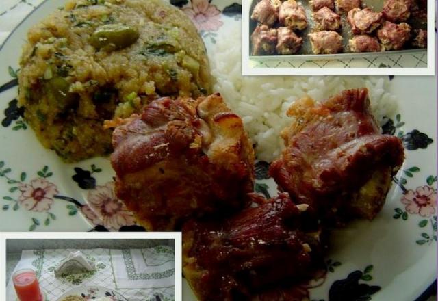 Pescoço de peru ao forno com pirão