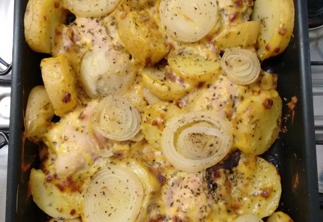 Sobrecoxas de frango com Creme de cebola e orégano