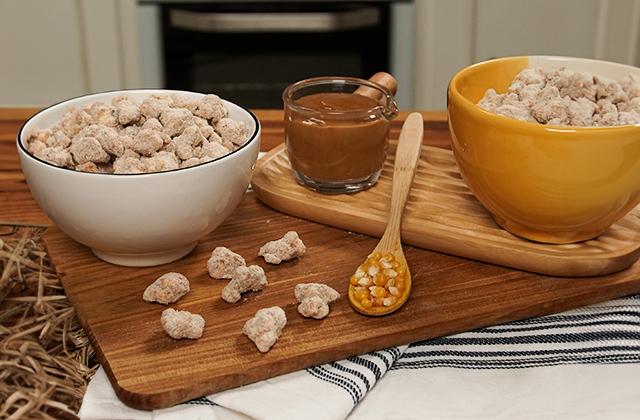 Pipoca de doce de leite com ninho e canela