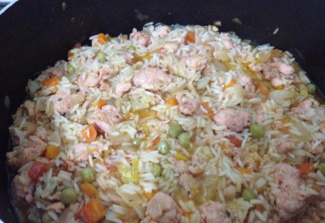 Arroz com linguiça de frango