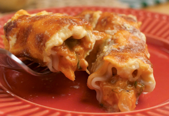 Canelone de frango com creme de milho