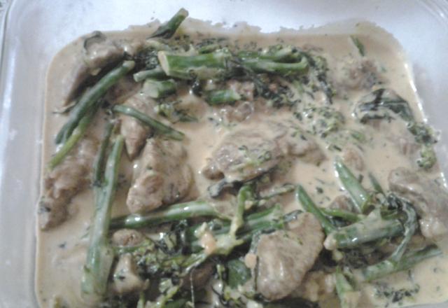 Carne com catupiry e brócolis