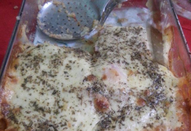 Bife à parmegiana com purê
