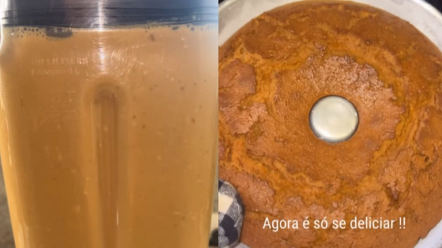 Bolo fofinho e cremoso de doce de leite da Carol Peixinho: só bater tudo no liquidificador e levar ao forno