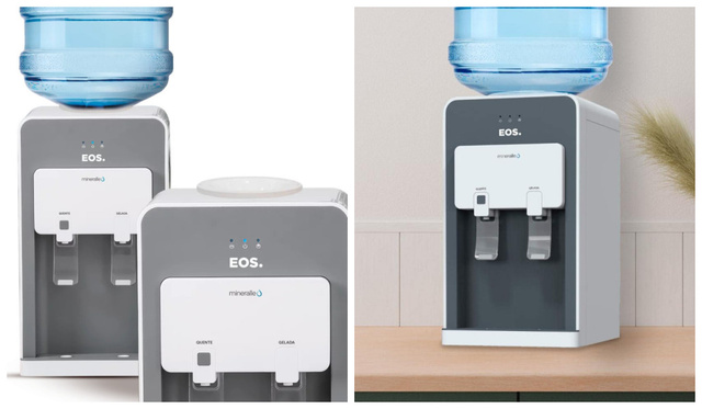 O Bebedouro de Mesa EOS Minéralle Slim proporcionando uma experiência prática e inteligente no dia a dia (Imagem: EOS).