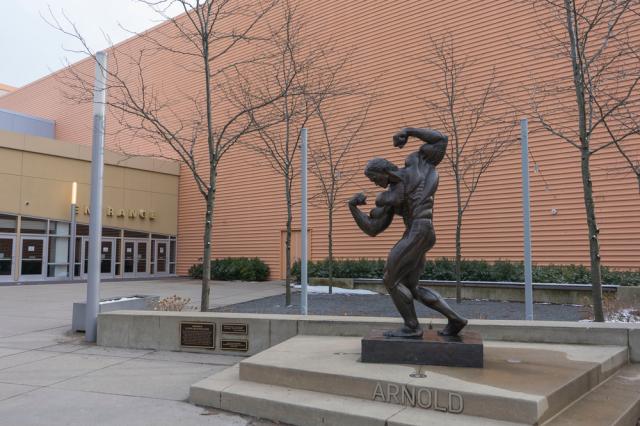 Estatua de Arnold Schwarzenegger nos tempos de fisiculturismo em Ohio, Estados Unidos. (créditos: Shutterstock) 