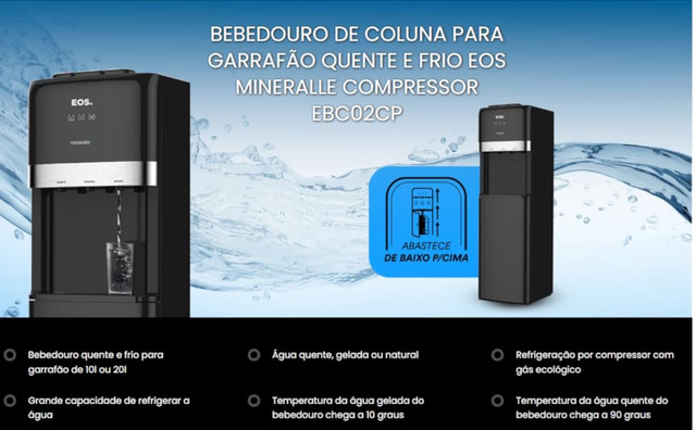 O Bebedouro EOS Minéralle é uma excelente opção de compra para quem não abre mão de qualidade (Imagem: EOS).