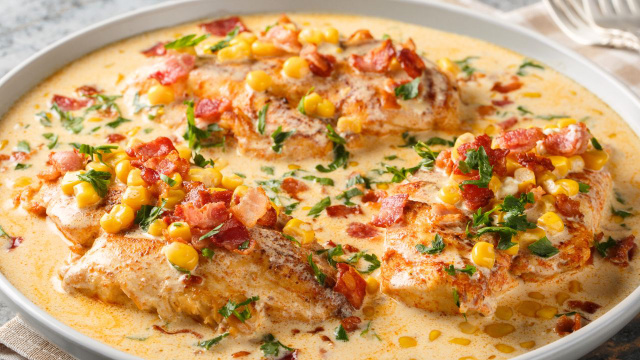 Peito de frango com molho aveludado e bacon crocante: o almoço ou jantar suculento e sofisticado digno de restaurante