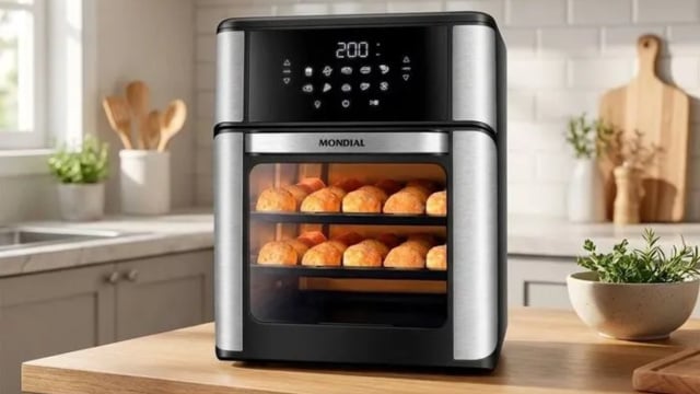 Air fryer MONDIAL com função forno é ideal para preparar grandes porções