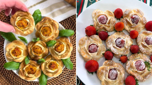 Esse é meu petisco favorito do Natal: flor de massa de pastel com recheio salgado e doce muito fácil de fazer