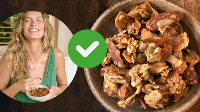 Como fazer a granola crocante de Gisele Bündchen: nutricionista ensina receita do mix sem grãos. Descubra benefícios!