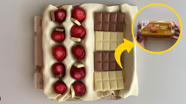 Assisti esse vídeo 3 vezes para acreditar como essa mulher fez uma sobremesa magnífica usando uma caixa de ovos como forma