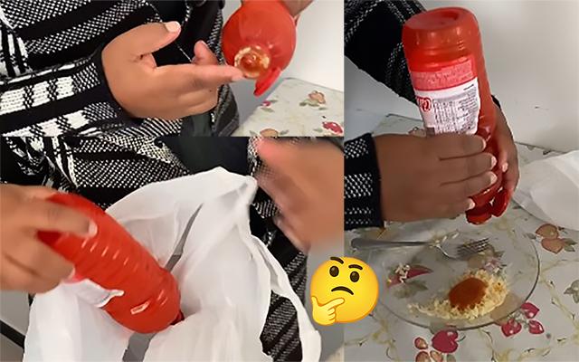 Dica extraordinária para aproveitar até a última gota do ketchup (ou detergente, xampu, condicionador...) usando apenas uma sacola de plástico