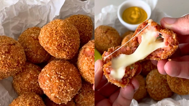 Bolinho de linguiça recheado com provolone é o petisco perfeito para o final de semana!