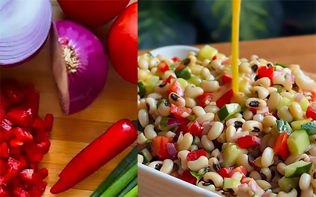 Essa salada de feijão fradinho com molho de mostarda e mel é o acompanhamento obrigatório nos churrascos da minha família