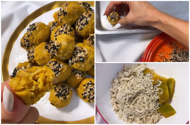 Salgadinho fit de abóbora e frango: ótima opção pra levar pro trabalho ou comer com salada em qualquer refeição