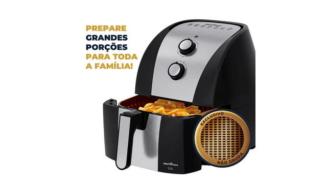 A Air Fryer Britânia antiaderente Gold 5,5 Litros entrega alto desempenho na cozinha (Imagem: Britânia)
 