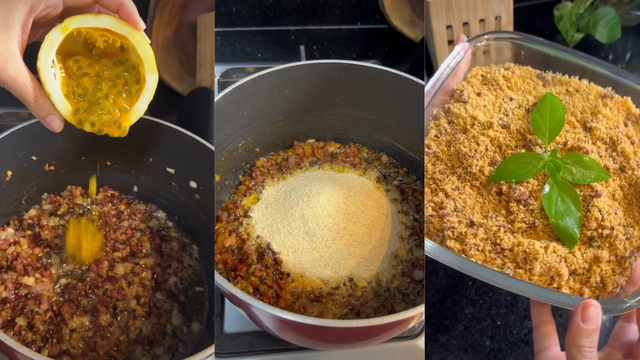 Nem de cebola, nem de banana: todo o Natal eu faço uma farofa de maracujá molhadinha que minha família ama