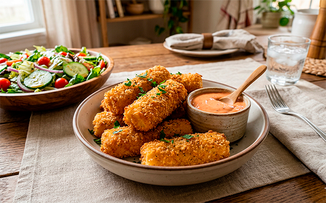 Esse palmito empanado na airfryer se tornou o meu petisco favorito, faço toda semana para acompanhar a salada e é muito fácil!
