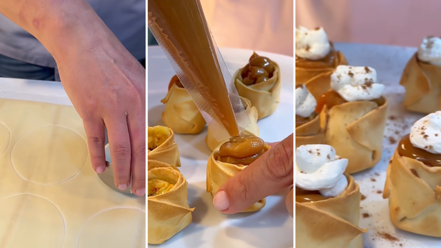 Crocante por fora, cremosa por dentro: a mini banoffee de massa de pastel que derrete na boca