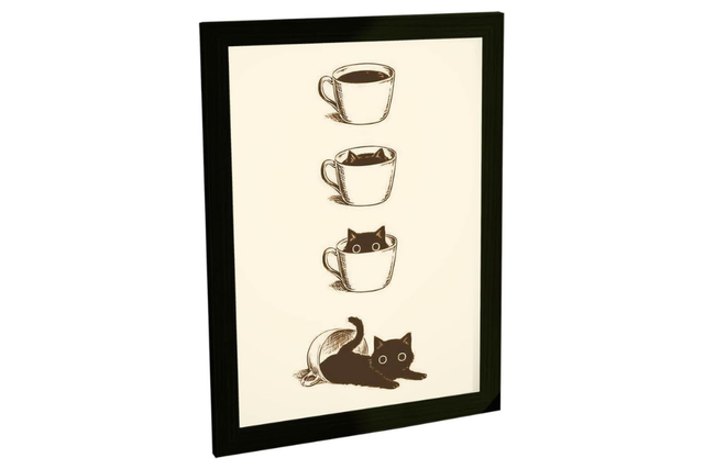 Quadro decorativo divertido que traz personalidade para os amantes de gatos e café (Divulgação: Amazon).