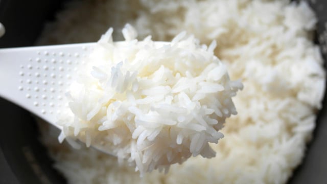 Colher de arroz com arroz branco (Créditos: Shutterstock)