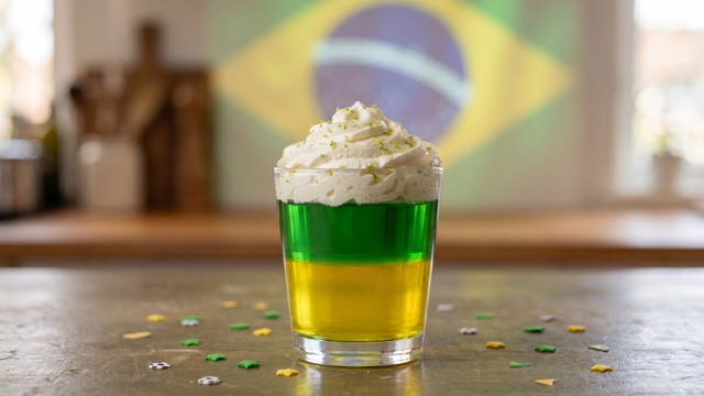 Fiz essa gelatina verde e amarela do TudoGostoso para ver os jogos da Copa e ela acabou antes do intervalo