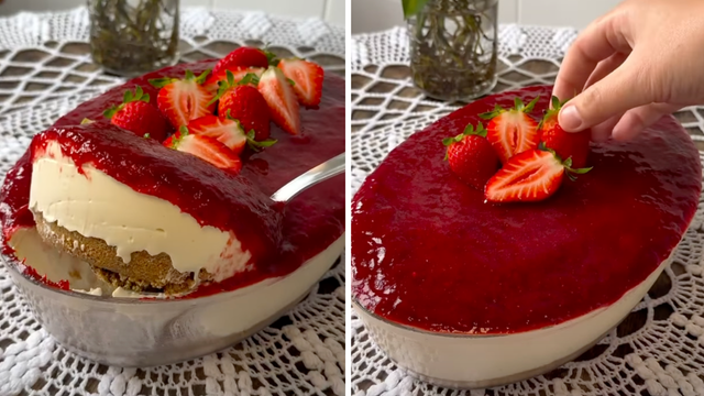 Cheesecake de travessa com geleia de morango: receita fácil que não vai ao forno e fica pronta num piscar de olhos