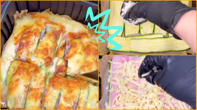 Receita simples e rápida de lasanha de abobrinha direto na airfryer: não esqueça de colocar sal pra desidratar