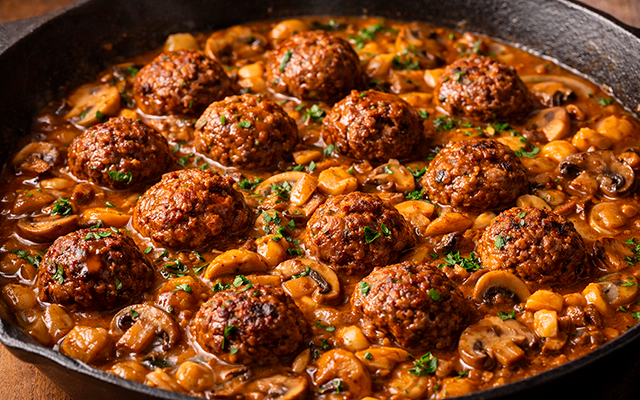 De lamber os dedos: uma receita deliciosa de almôndegas de carne com molho de cogumelos e castanhas