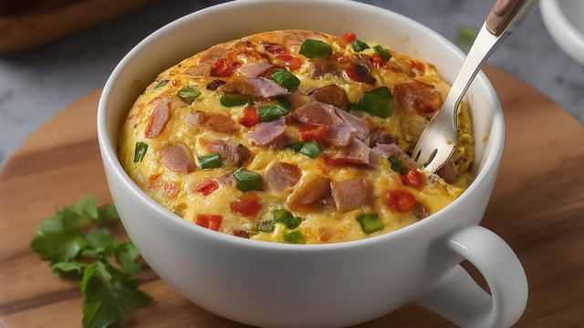 Omelete na caneca pronto em 2 minutos é o café da manhã rápido ou lanche prático com ovo perfeito