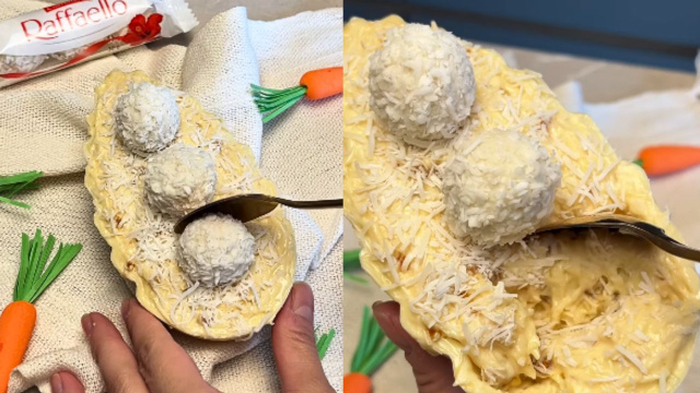 Me apaixonei por esse ovo de Páscoa recheado com creme de Raffaello muito fácil de fazer, você precisa provar a receita agora!