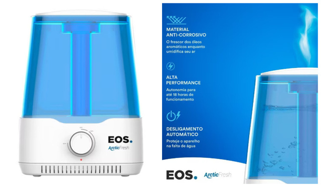 Respire um ar mais saudável com o Umidificador e Aromatizador de Ar Ultrassônico EOS 5 Litros Azul 25W (Imagem: EOS)