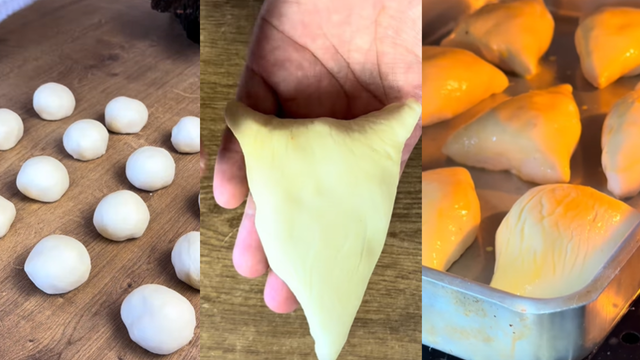 Depois de deixar a massa descansar, basta abrir, colocar o recheio e lavar para assar (Créditos: Reprodução / YouTube @receitaemcasa)