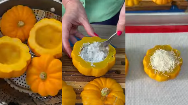 Passo a passo para preparar moranga com recheio cremoso se carne moída. (créditos: reprodução/Lilian Chef)