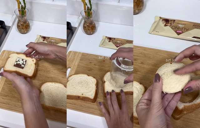 Passo a passo para o preparo do pão com recheio de chocolate (Reprodução: @correa.lores)