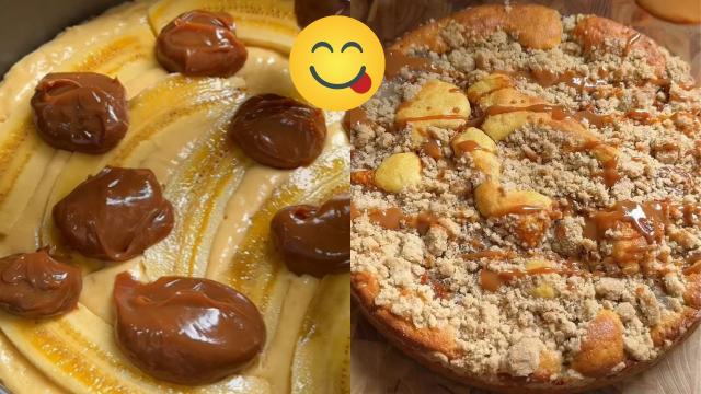 Essa cuca de banana com doce de leite virou a sobremesa favorita aqui em casa, fácil de fazer e muito crocante