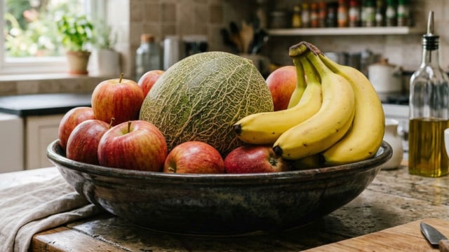 Frutas como maçã e banana liberam um gás natural que acelera o processo de amadurecimento (Créditos: Imagem gerada com IA)