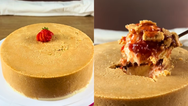 Essa cheesecake invertida vai deixar todo mundo com água na boca: camada crocante de biscoito e recheio muito cremoso