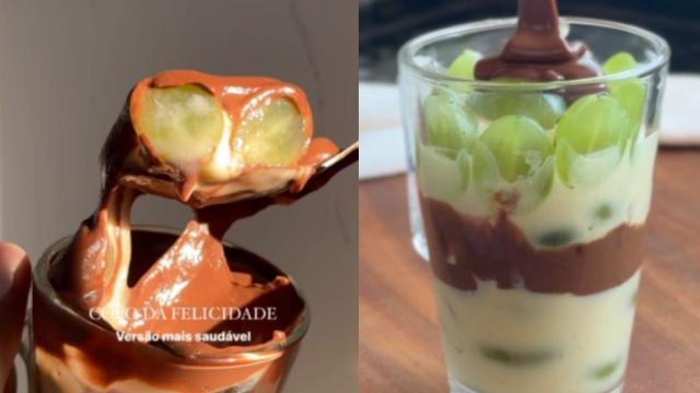 Copo da felicidade: aqui está uma versão mais saudável do doce delicioso de fruta com creme branco e ganache
