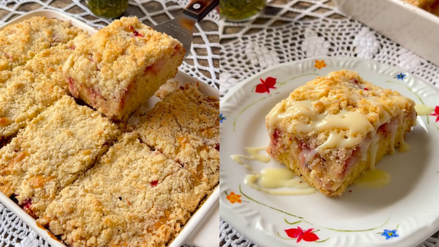 Aprendi a fazer cuca de leite condensado com morango e agora não quero mais saber de outra sobremesa