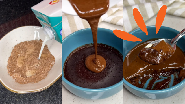 Brownie saudável de micro-ondas SEM OVO e SEM BANANA pra fazer hoje: receita de 5 ingredientes fica pronta em menos de 1 minuto