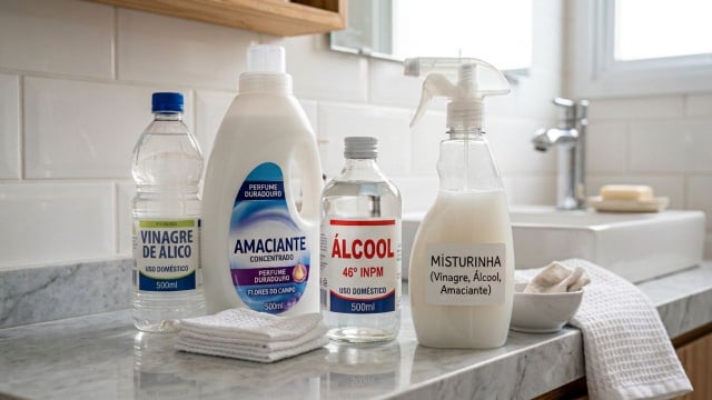 Misturinha simples e prática é feita com vinagre, álcool e amaciante (Créditos: Imagem gerada com IA)