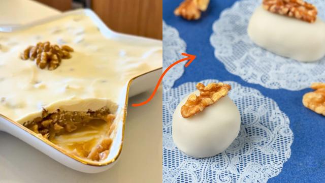 Minha sobremesa favorita desde que aprendi a receita é esse camafeu de nozes na travessa ma-ra-vi-lho-so (e muito fácil de fazer)