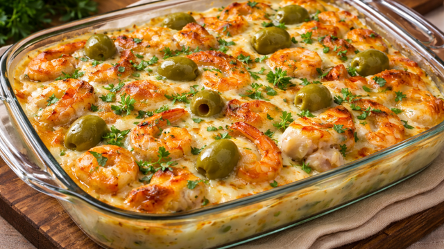 Peixe ao molho branco com camarão. (créditos: Imagem gerada por Inteligência Artificial) 