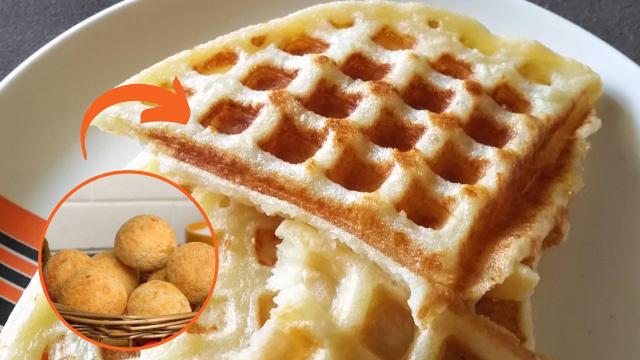 Todo mundo aqui em casa tá viciado nesse café da manhã: waffle de pão de queijo delicioso e fácil de fazer